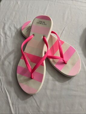 Victoria's Secret Pink and Hot Pink Striped Flip Flops